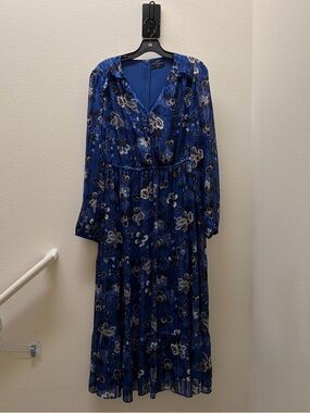 Lane Bryant Blue Floral Sparkle Boho Witchy V-Neck Midi Dress 18/20 P